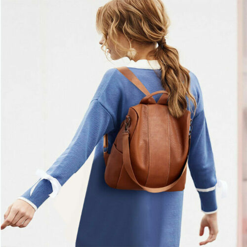 Ladies PU Leather Shoulder Bag Women Backpack Handbag Anti-Theft School Rucksack - Picture 20 of 20