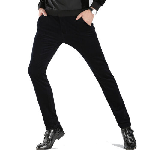 Men Corduroy Pants Trousers Slim Fit Casual Stretch Classic Black Brown New - Picture 21 of 21