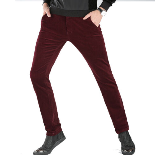 Men Corduroy Pants Trousers Slim Fit Casual Stretch Classic Black Brown New - Picture 20 of 21