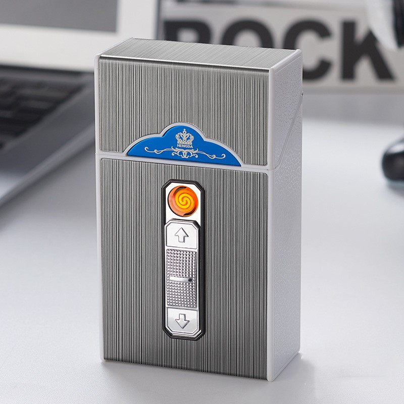 20-cigarettes Capacity Metal Cigarette Box With USB Rechargeable Safety Lighter. Available Now for 10.99