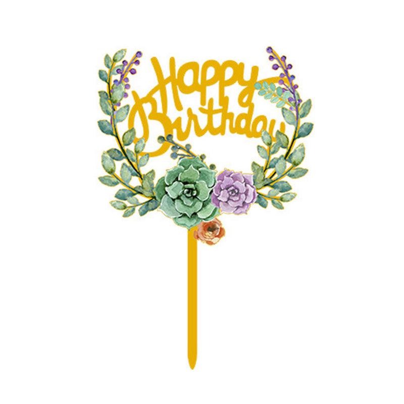 Happy Birthday Anniversary Wedding Cake Flowers Topper Acrylic Party Decorations - Picture 34 of 40