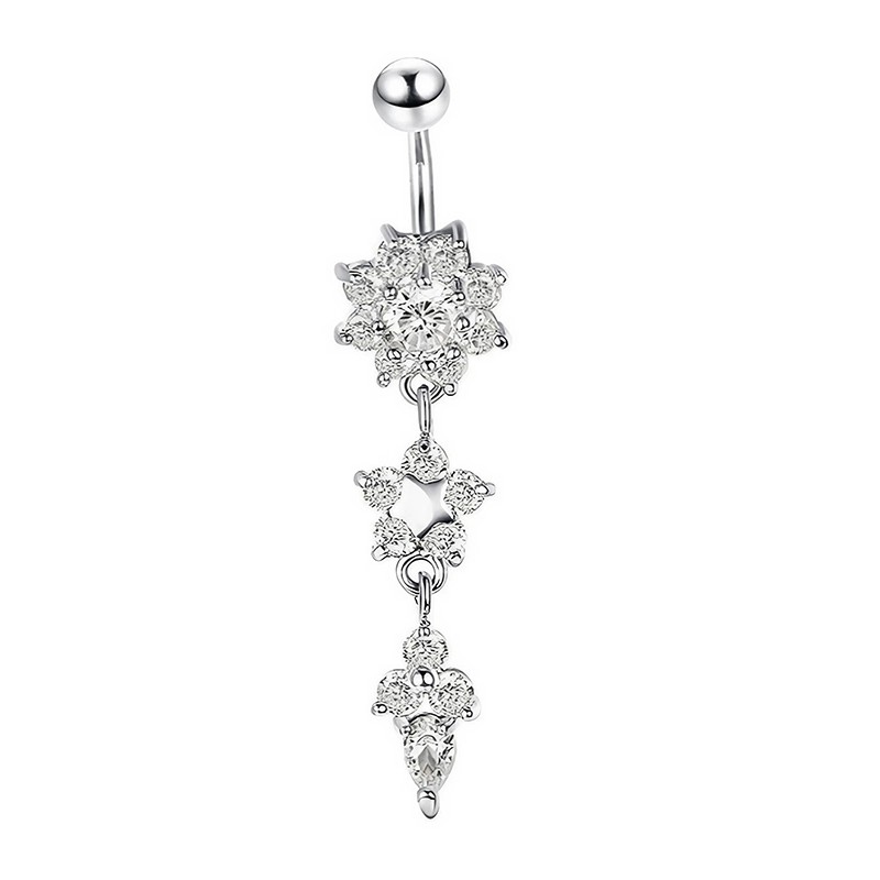 Flower Crystal Surgical Steel Dangle BELLY Button Navel bars Ring Body Piercing - Picture 20 of 20