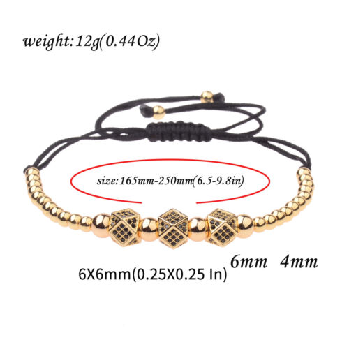 Luxus Herren Micro Pave CZ Krone Disco Ball Streifen geflochten Makramee Armband Armreif - Bild 13 von 22