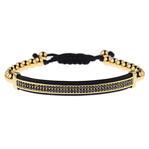 Luxus Herren Micro Pave CZ Krone Disco Ball Streifen geflochten Makramee Armband Armreif - Bild 19 von 22