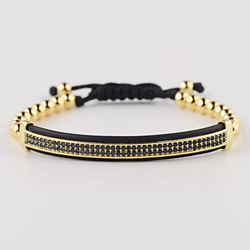 Luxus Herren Micro Pave CZ Krone Disco Ball Streifen geflochten Makramee Armband Armreif - Bild 20 von 22
