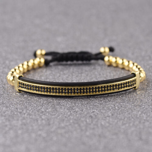 Luxus Herren Micro Pave CZ Krone Disco Ball Streifen geflochten Makramee Armband Armreif - Bild 21 von 22