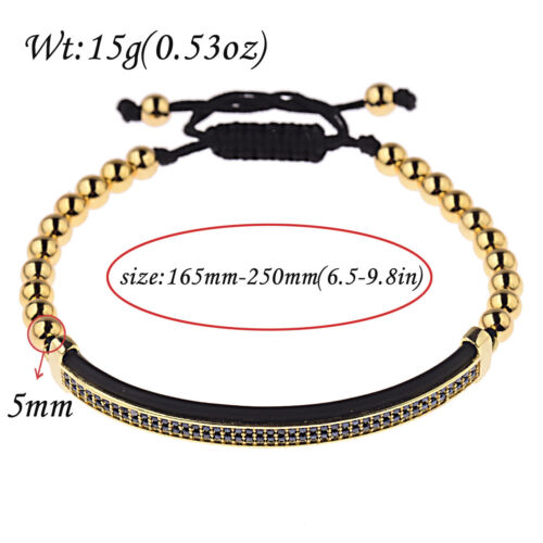 Luxus Herren Micro Pave CZ Krone Disco Ball Streifen geflochten Makramee Armband Armreif - Bild 22 von 22