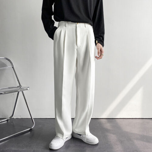 Straight Suit Pants Men's Loose Casual Wide Leg Trousers Business Office Pants - Picture 23 of 23