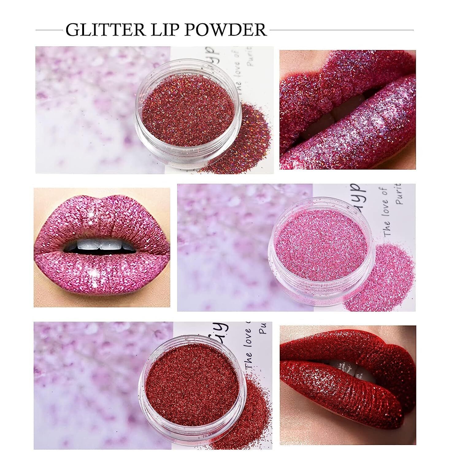 Kawaii Kisses Glitter Lip Kit Glitter Lips Shiny Glitter Lip Kit Waterproof  (Rose red)