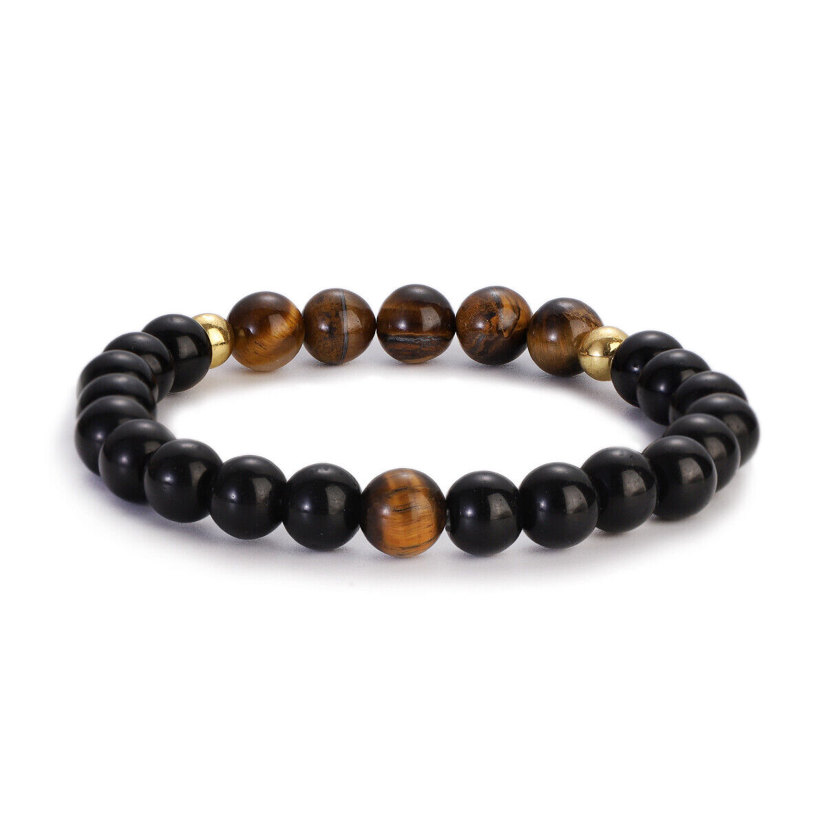 8mm Black Onyx Beaded Bracelet Healing Natural Stone Triple Protection Bracelet