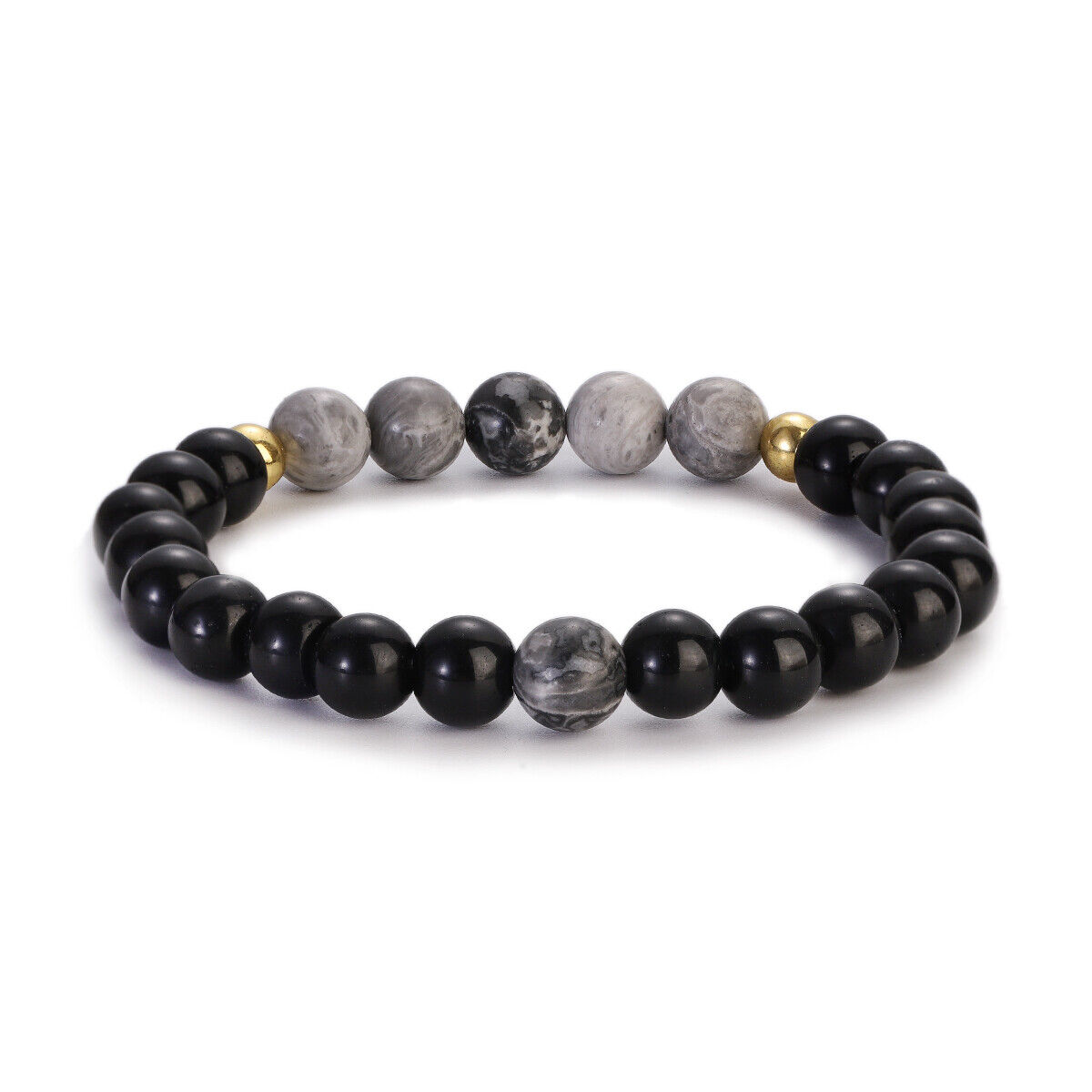 8mm Black Onyx Beaded Bracelet Healing Natural Stone Triple Protection Bracelet