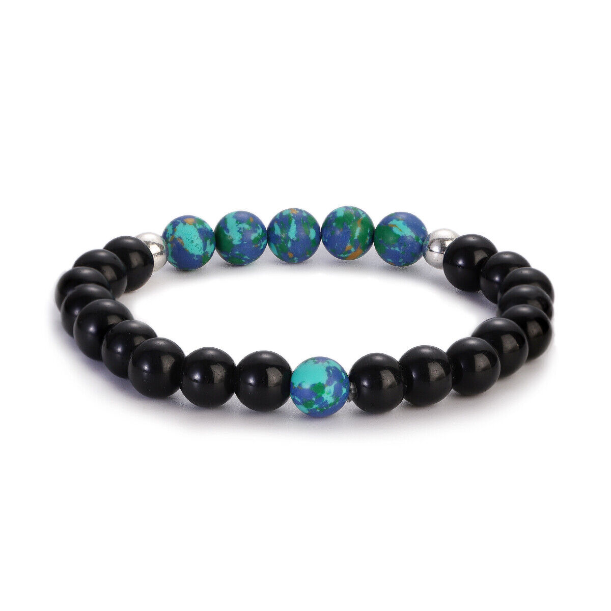 8mm Black Onyx Beaded Bracelet Healing Natural Stone Triple Protection Bracelet