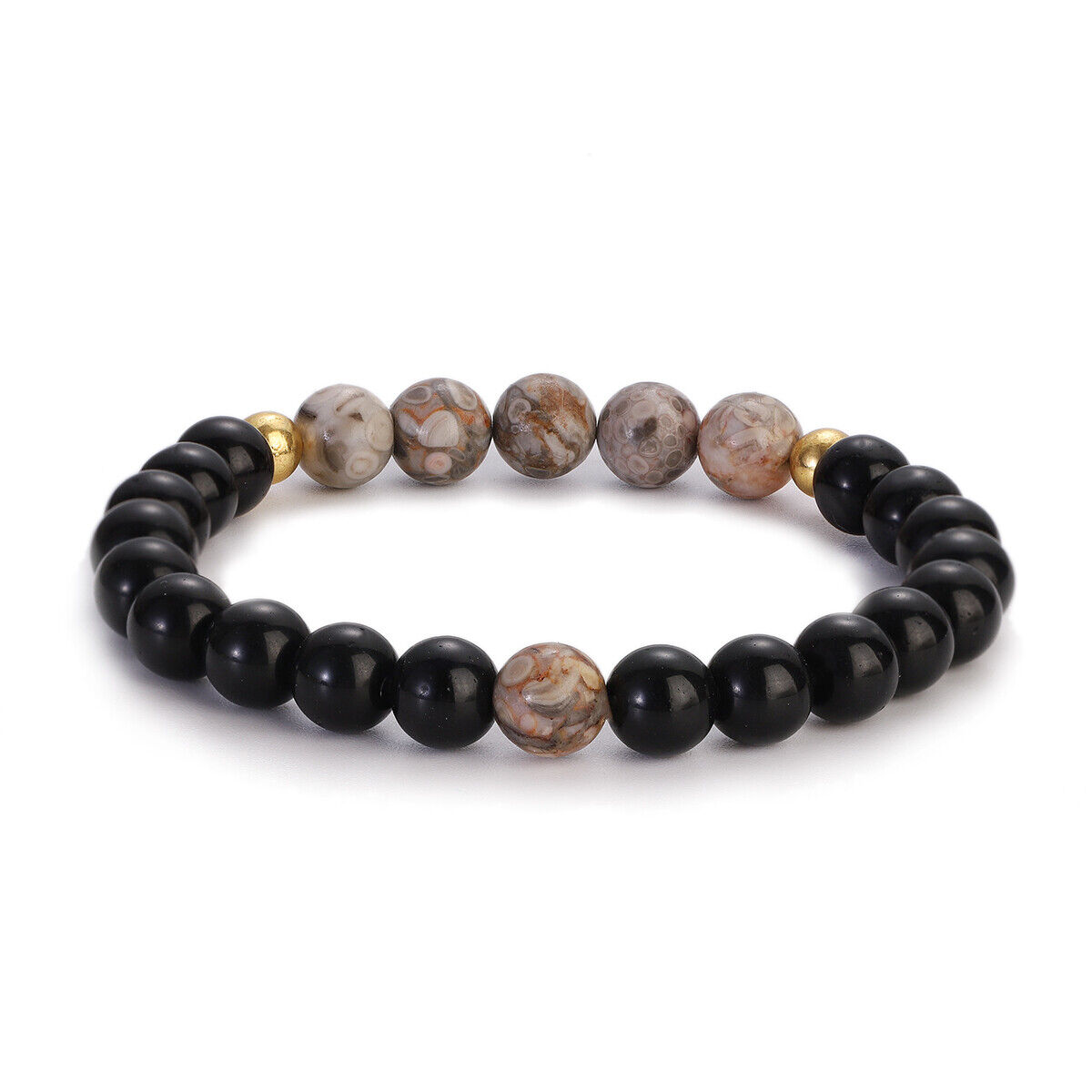 8mm Black Onyx Beaded Bracelet Healing Natural Stone Triple Protection Bracelet