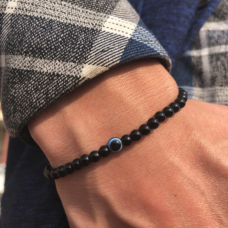 4mm Bracelets Natural Stone Evil Eye Braslet Obsidian Hematite Elastic Bangle