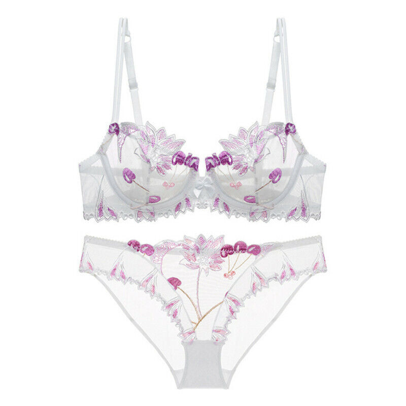 Varsbaby Embroidery Unlined Bra Set Sexy Transparent Lace Underwire Lingerie - Bild 14 von 18
