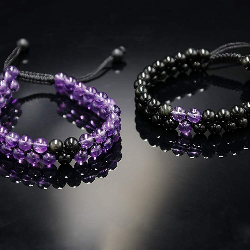 2Pcs/Set 6mm Double Weave Adjustable Bracelets Healing Energy Couples Gifts