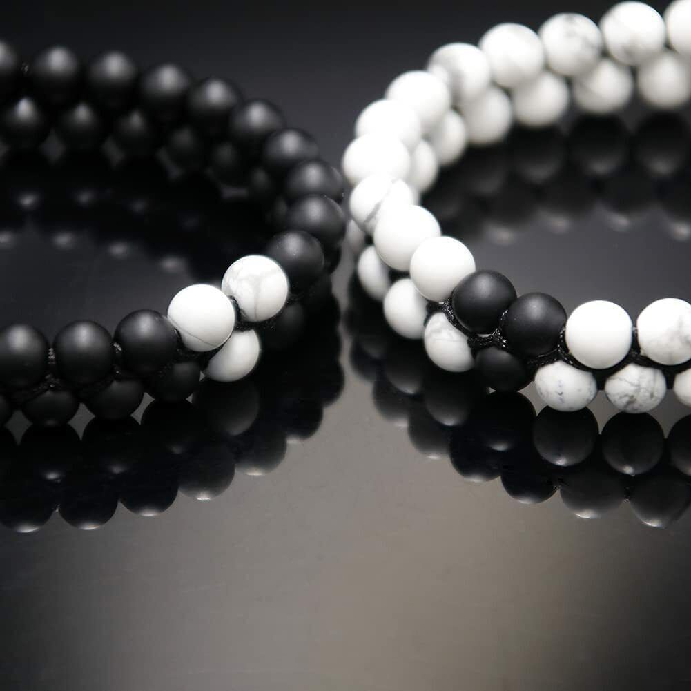 2Pcs/Set 6mm Double Weave Adjustable Bracelets Healing Energy Couples Gifts