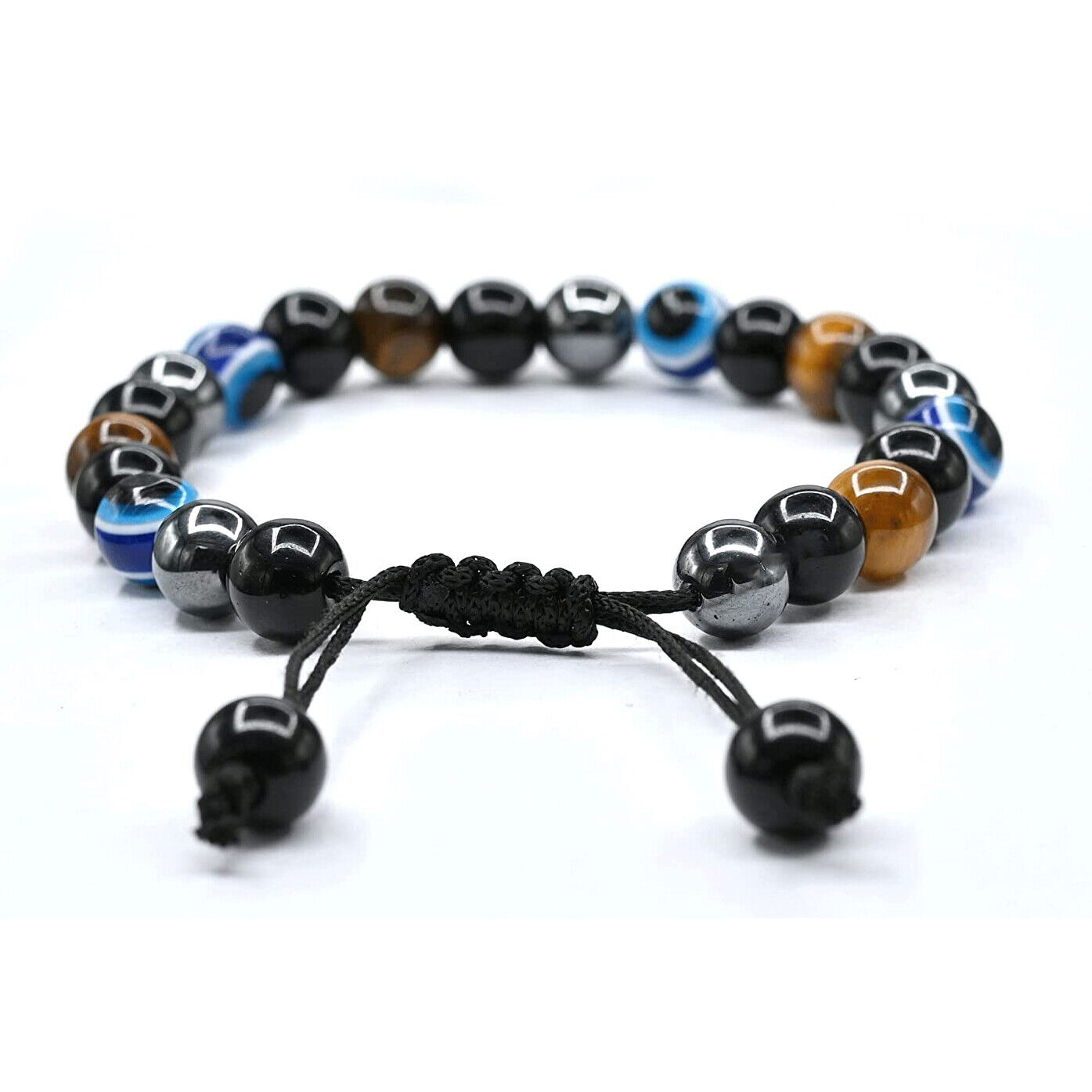 Triple Protection Black Obsidian Hematite Tiger Eye Bracelet Bead Healing Bangle