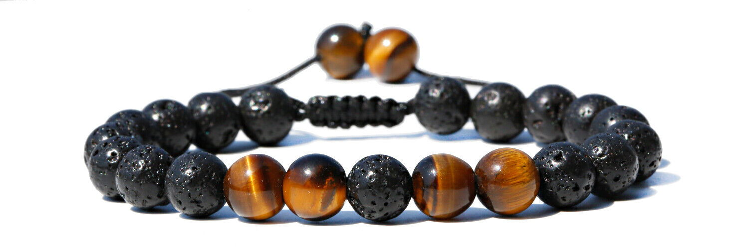 Triple Protection Black Obsidian Hematite Tiger Eye Bracelet Bead Healing Bangle