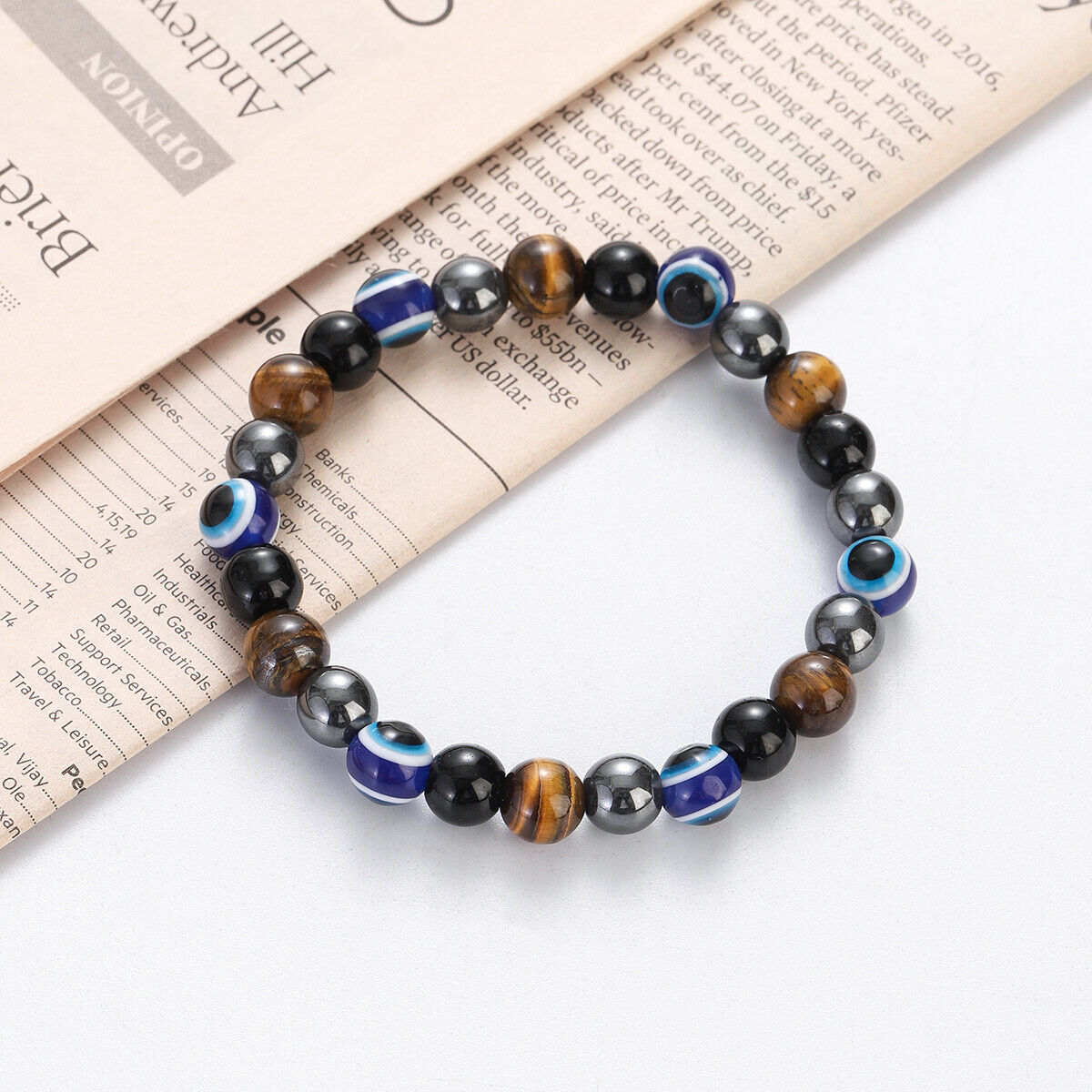 Triple Protection Black Obsidian Hematite Tiger Eye Bracelet Bead Healing Bangle