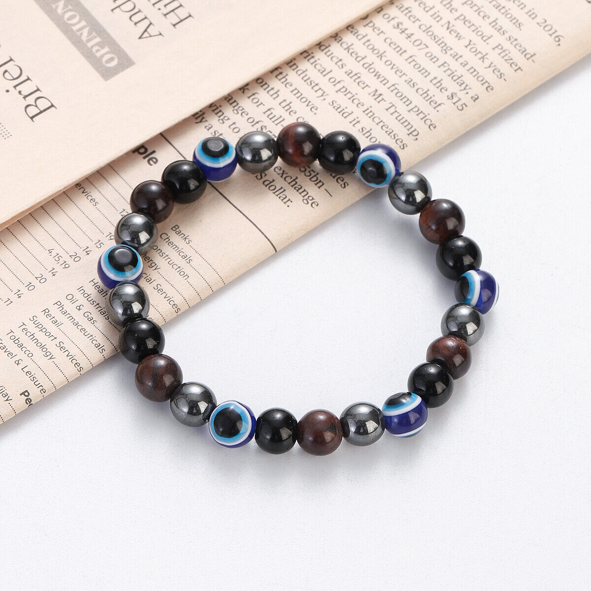 Triple Protection Black Obsidian Hematite Tiger Eye Bracelet Bead Healing Bangle