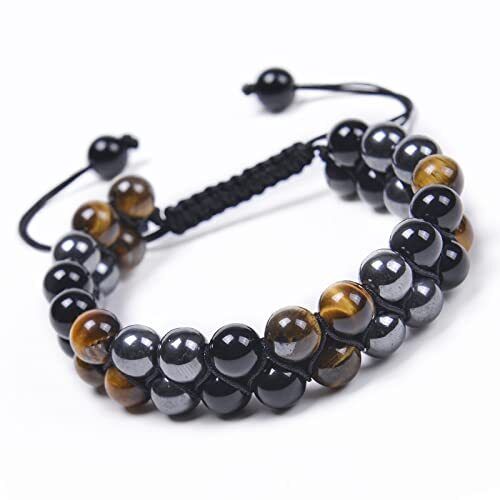 Triple Protection Black Obsidian Hematite Tiger Eye Bracelet Bead Healing Bangle