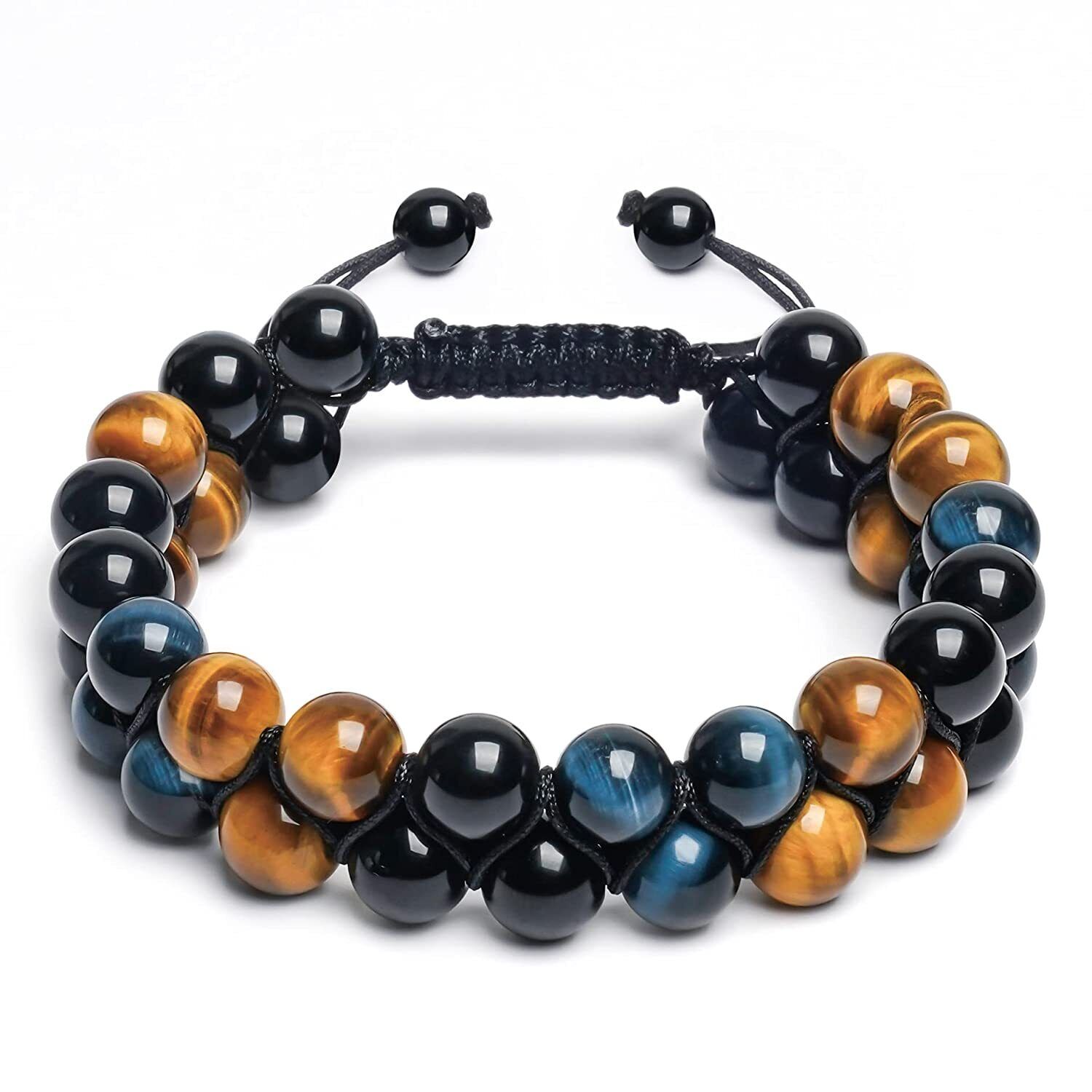 Triple Protection Black Obsidian Hematite Tiger Eye Bracelet Bead Healing Bangle