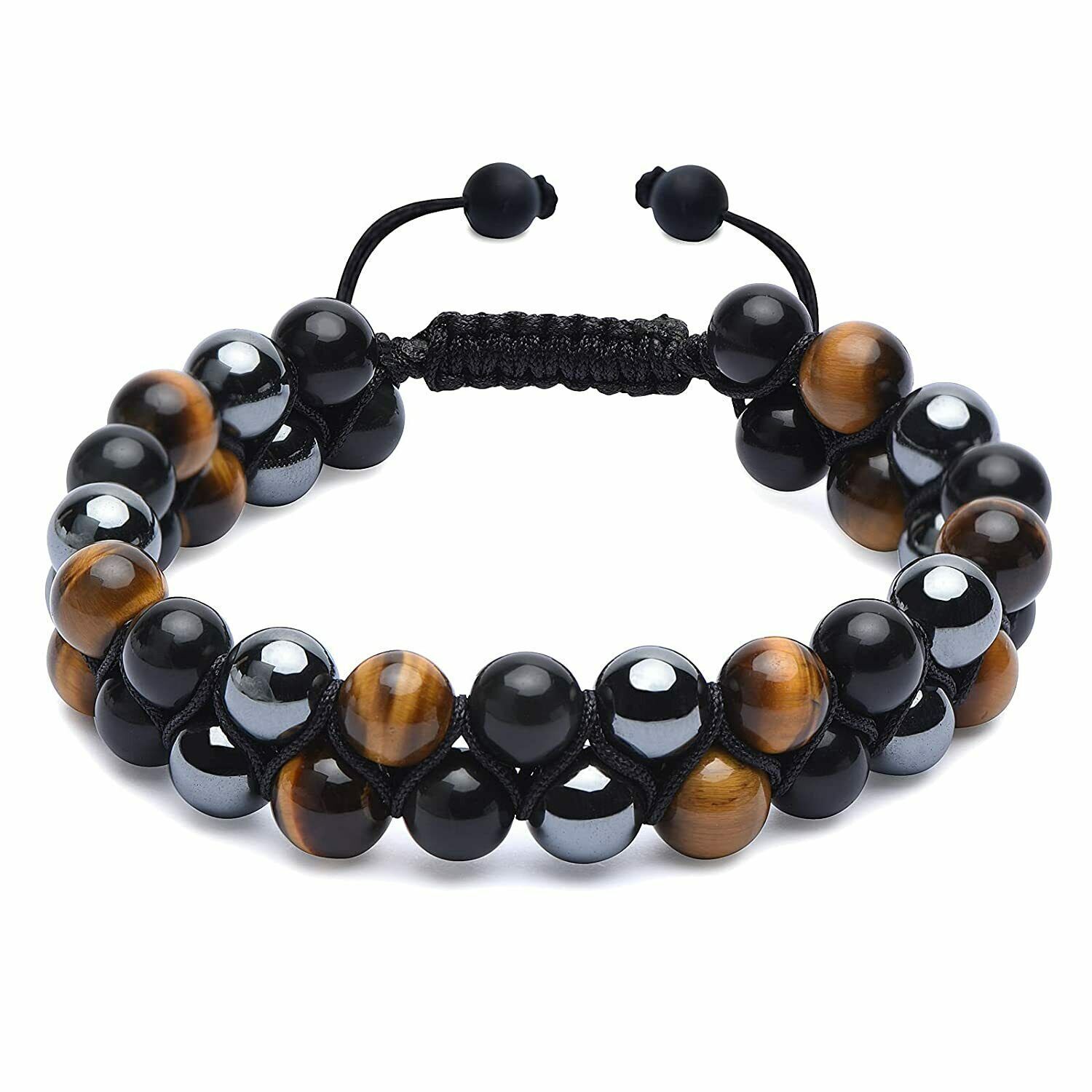 Triple Protection Black Obsidian Hematite Tiger Eye Bracelet Bead Healing Bangle