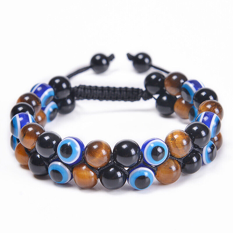 Triple Protection Black Obsidian Hematite Tiger Eye Bracelet Bead Healing Bangle