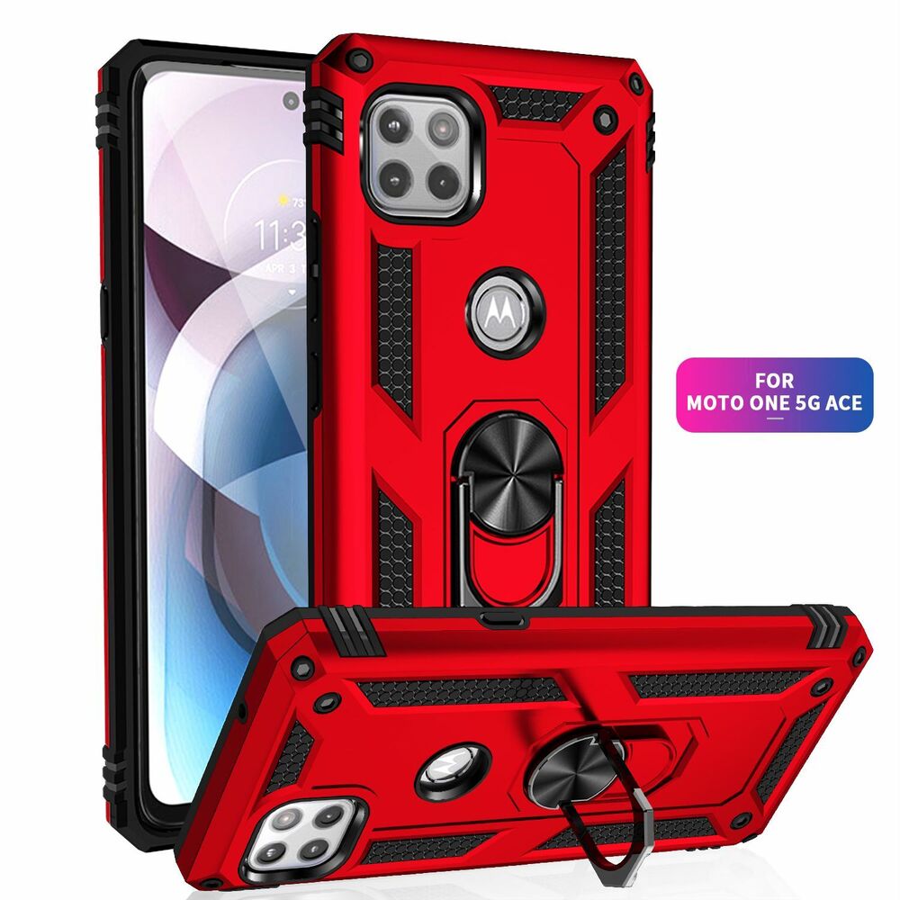 For Motorola One 5G ACE/One 5G UW Case Stand Cover & Tempered Glass Protector