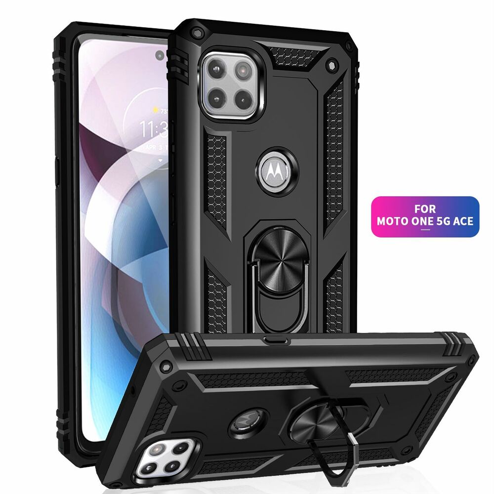 For Motorola One 5G ACE/One 5G UW Case Stand Cover & Tempered Glass Protector