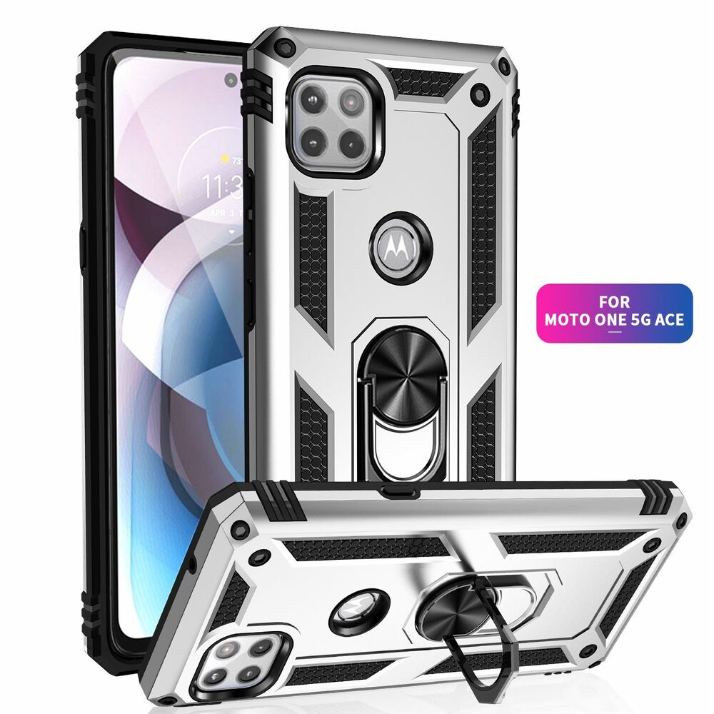 For Motorola One 5G ACE/One 5G UW Case Stand Cover & Tempered Glass Protector