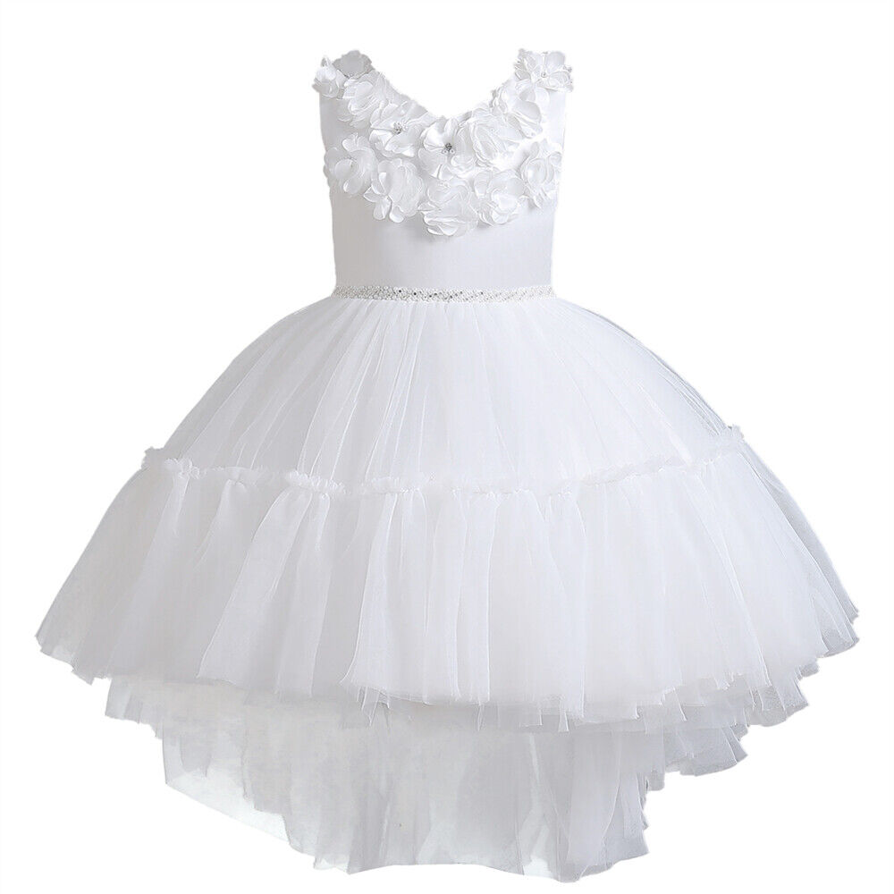 Kids Girls Tutu Princess Flower Tulle Wedding Party Prom Gown Pageant Bridesmaid - Picture 48 of 54