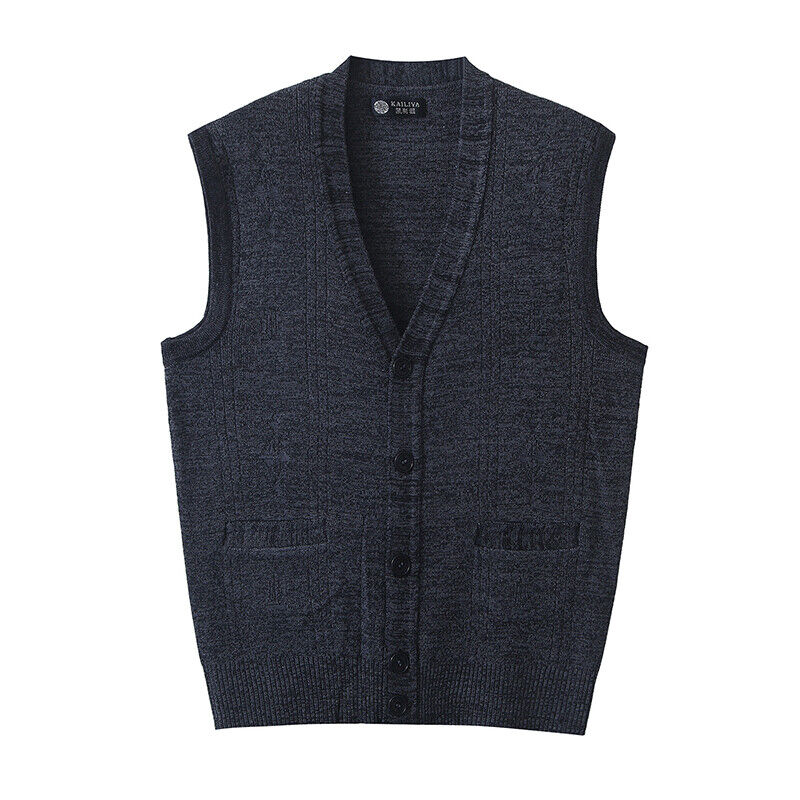 Casual Mens Sleeveless V Neck Jumper Button Up Sweater Tank Top Cardigan Vest