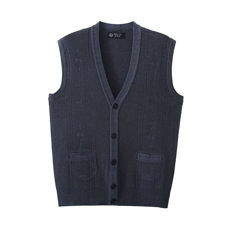 Casual Mens Sleeveless V Neck Jumper Button Up Sweater Tank Top Cardigan Vest