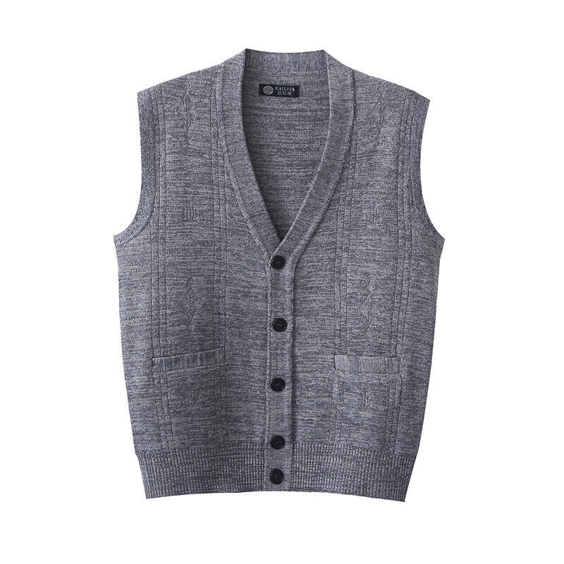 Casual Mens Sleeveless V Neck Jumper Button Up Sweater Tank Top Cardigan Vest