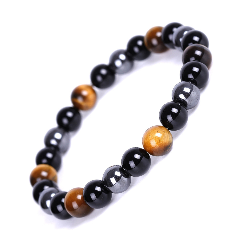 Classic Hematite Elastic Bracelets Men Pulsera Charm Triple Protection Bracelets