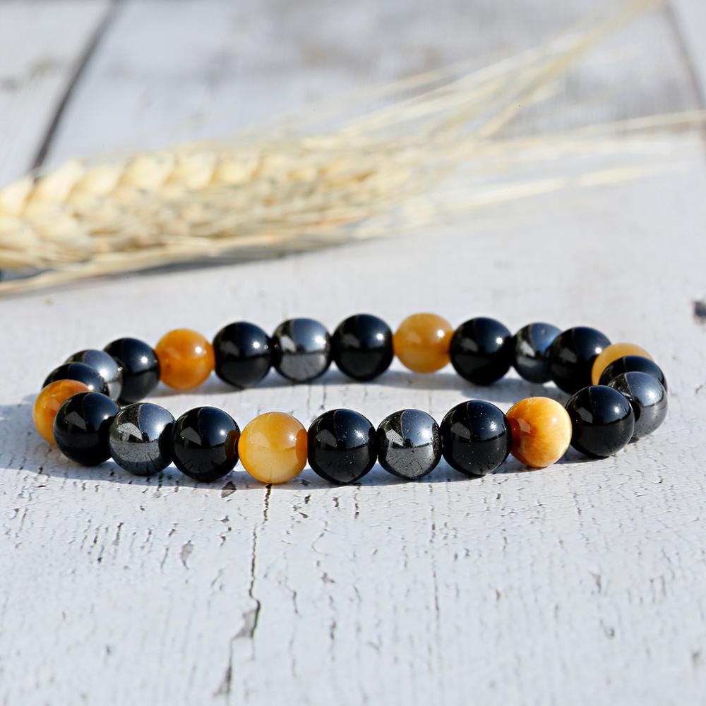 Classic Hematite Elastic Bracelets Men Pulsera Charm Triple Protection Bracelets