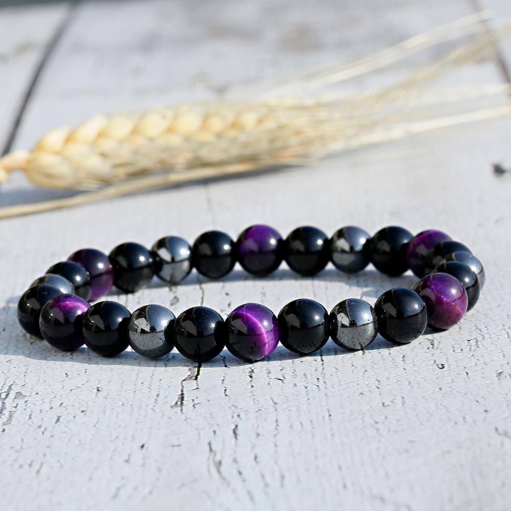 Classic Hematite Elastic Bracelets Men Pulsera Charm Triple Protection Bracelets