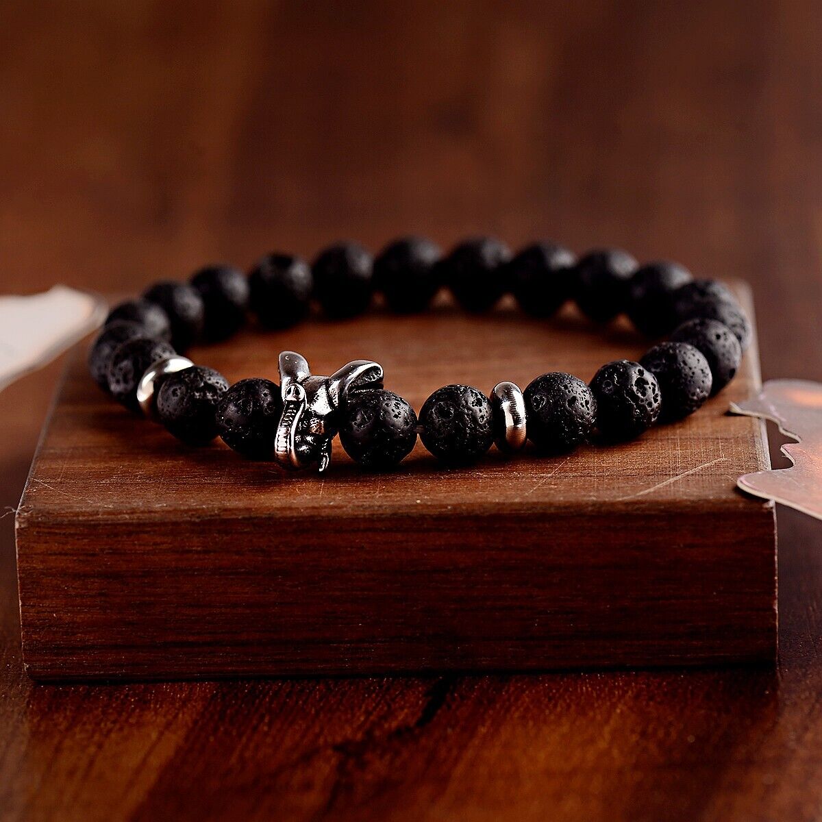 Punk Gothic Wolf Bracelet Natural Black Obsidian Mapstone Buddha Bracelets Gift