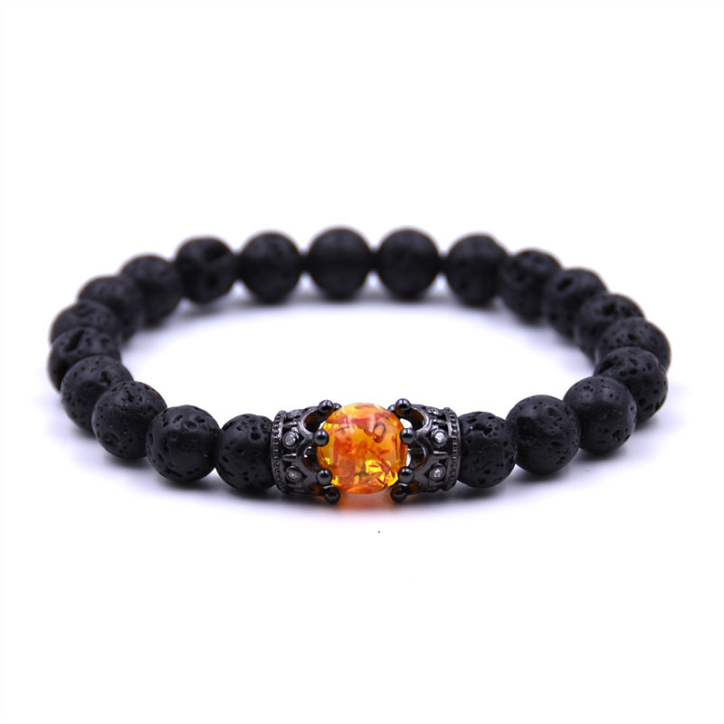 Brazalete de lujo de piedra de lava negro de moda corona de piedra natural con cuentas - Imagen 8 de 11