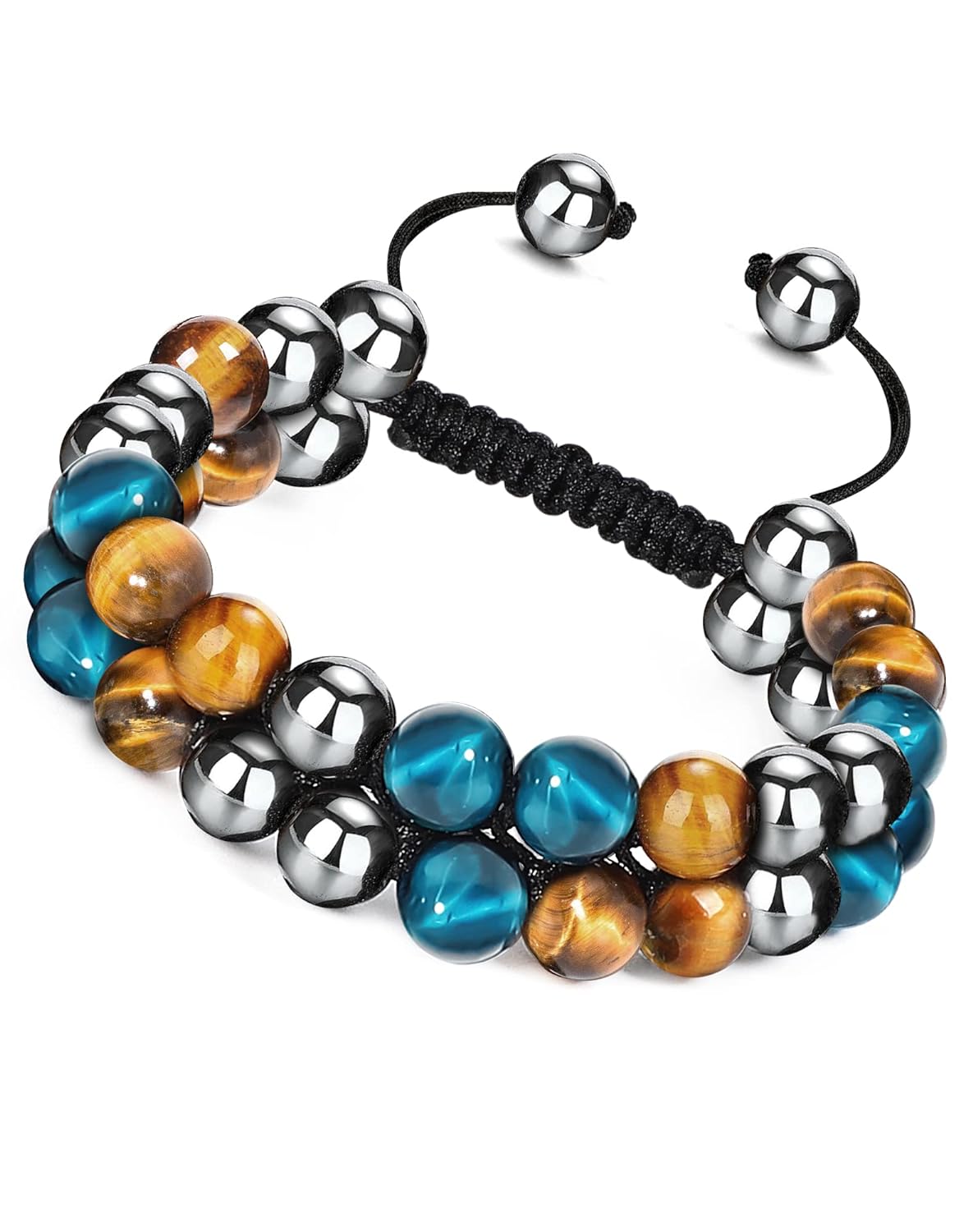 Triple Protection Bracelet Blue Tiger Eye Black Obsidian Hematite Men Bracelet