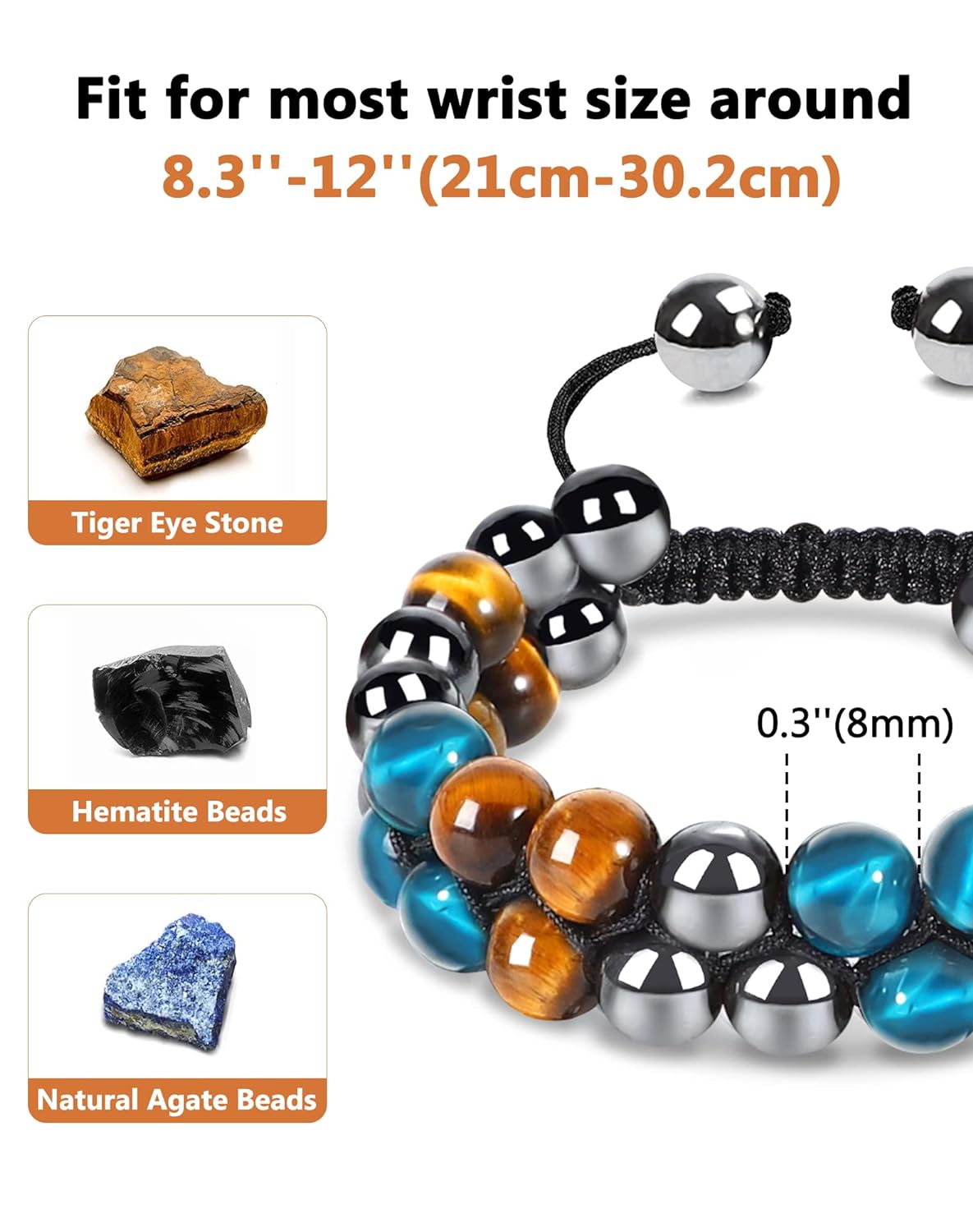 Triple Protection Bracelet Blue Tiger Eye Black Obsidian Hematite Men Bracelet