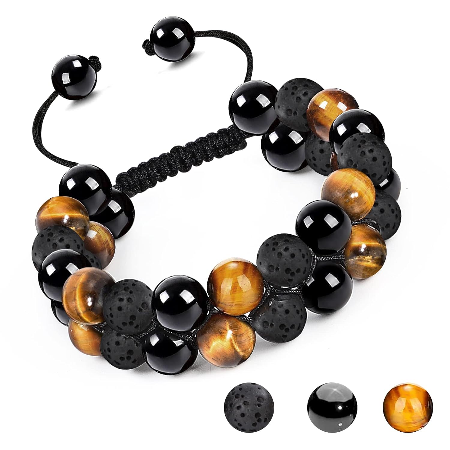 Triple Protection Bracelet Blue Tiger Eye Black Obsidian Hematite Men Bracelet