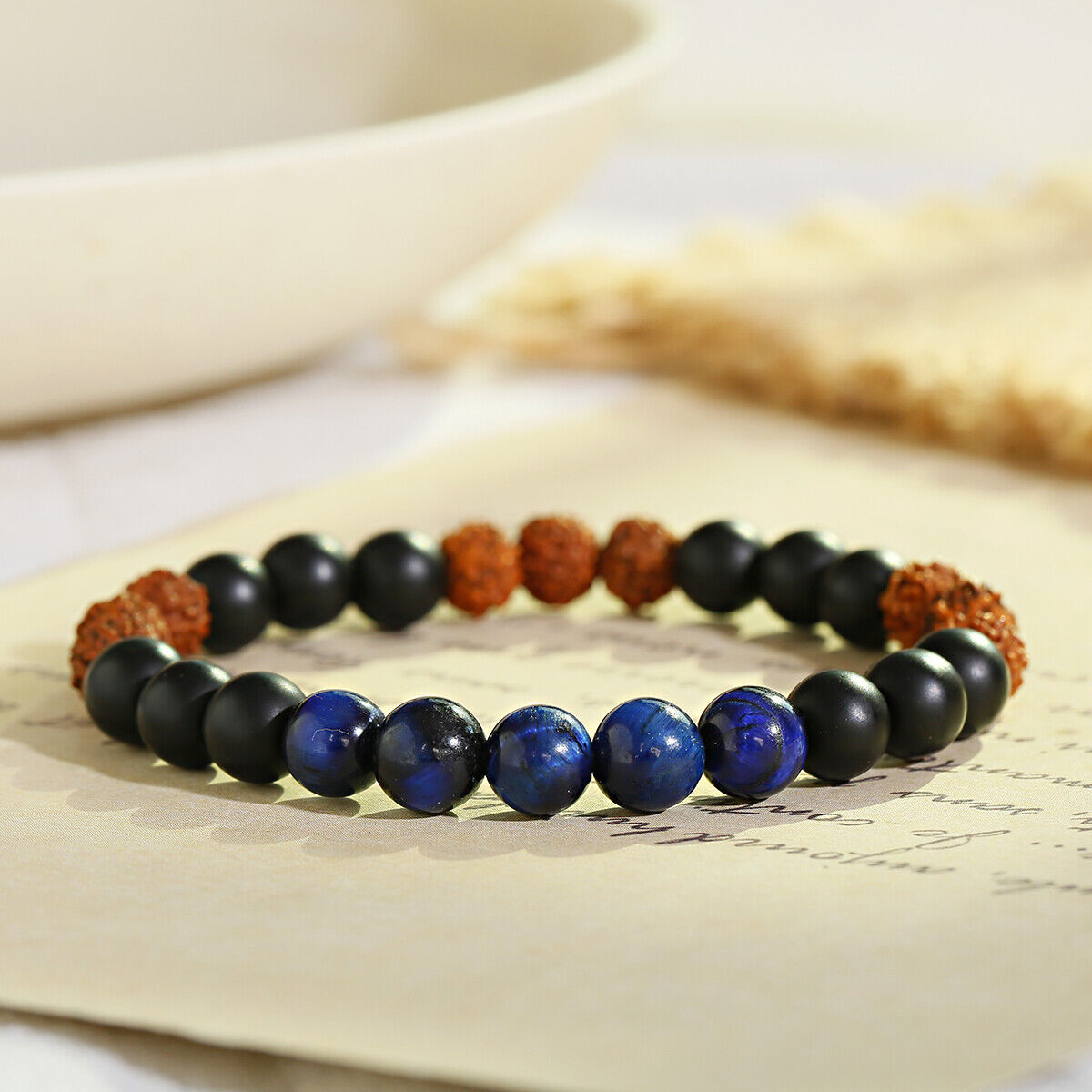 4 Colors Tigers Eye Bracelets Natural Rudraksha Beads Reiki Energy Jewelry Gift