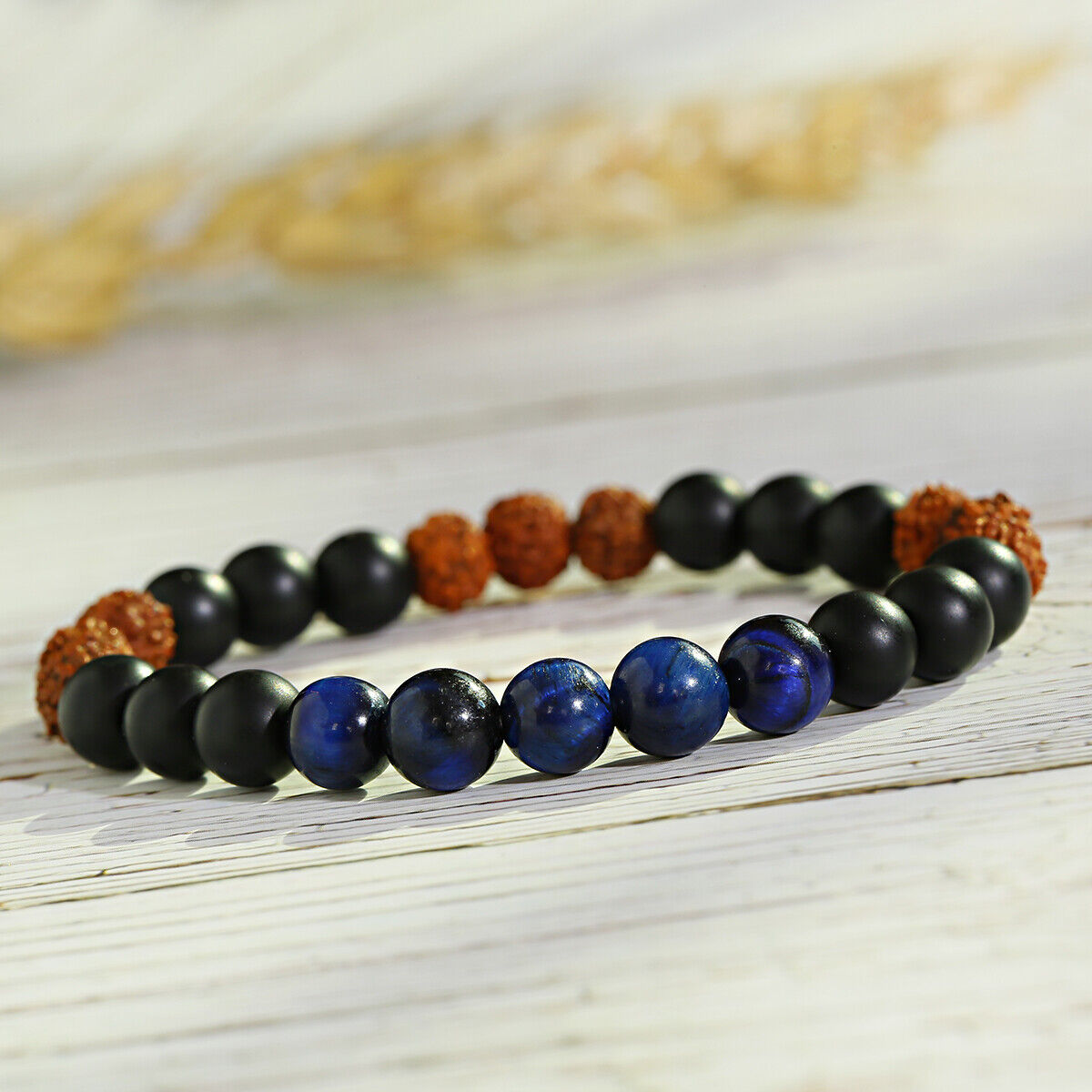 4 Colors Tigers Eye Bracelets Natural Rudraksha Beads Reiki Energy Jewelry Gift