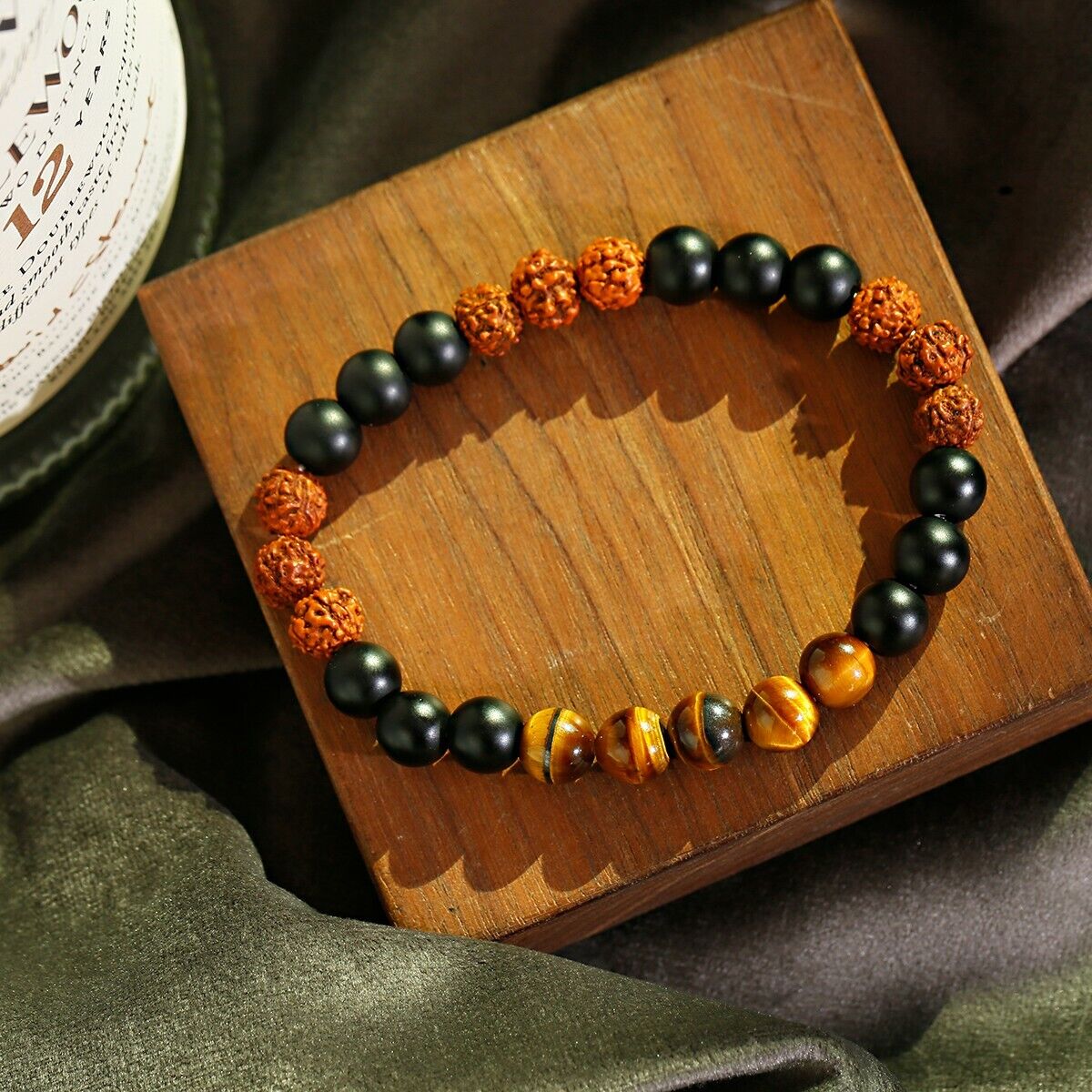 4 Colors Tigers Eye Bracelets Natural Rudraksha Beads Reiki Energy Jewelry Gift