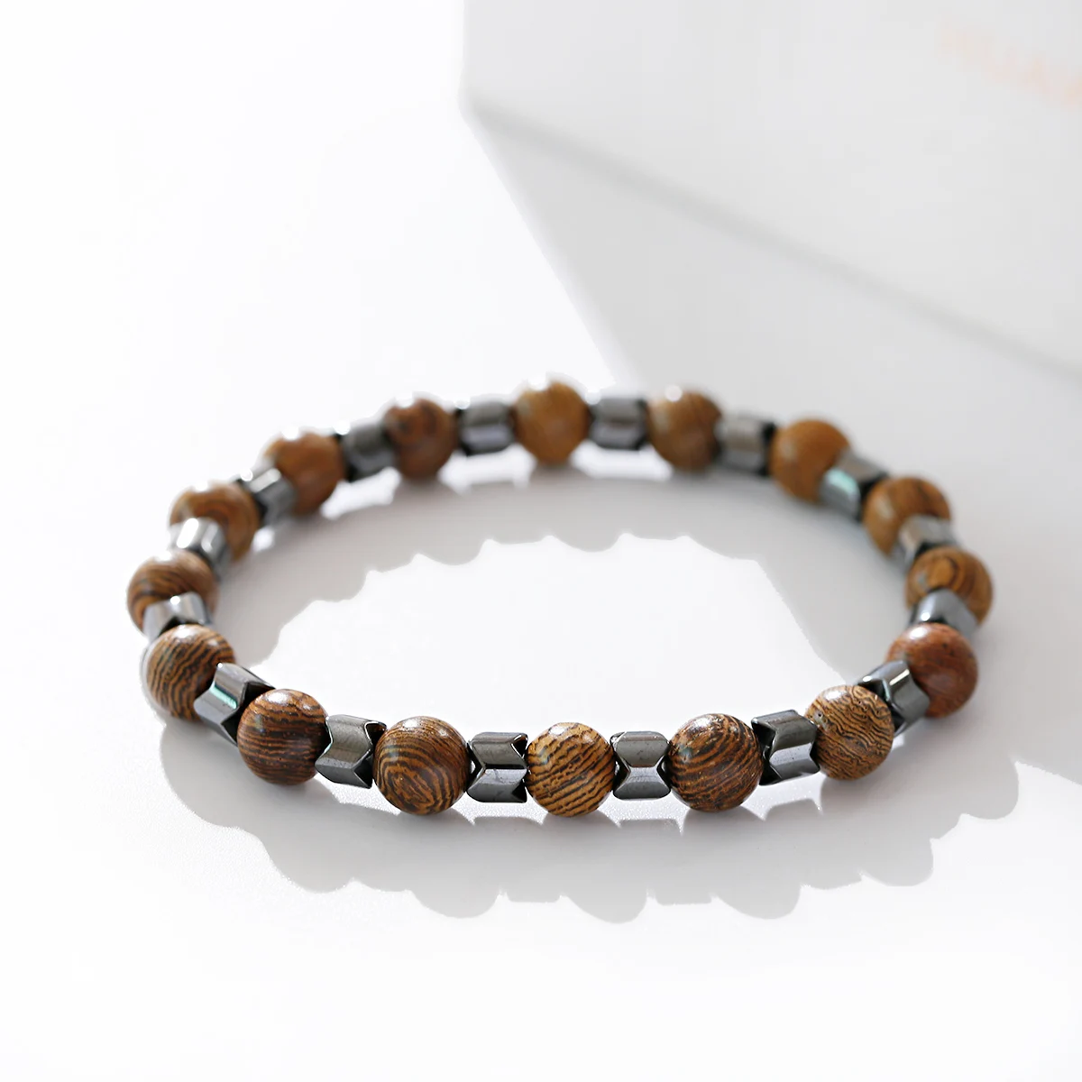 Natural Stone Lava Stone Spacer Bead Bracelet for Men Fashion Hematite Jewelry - Picture 8 of 11