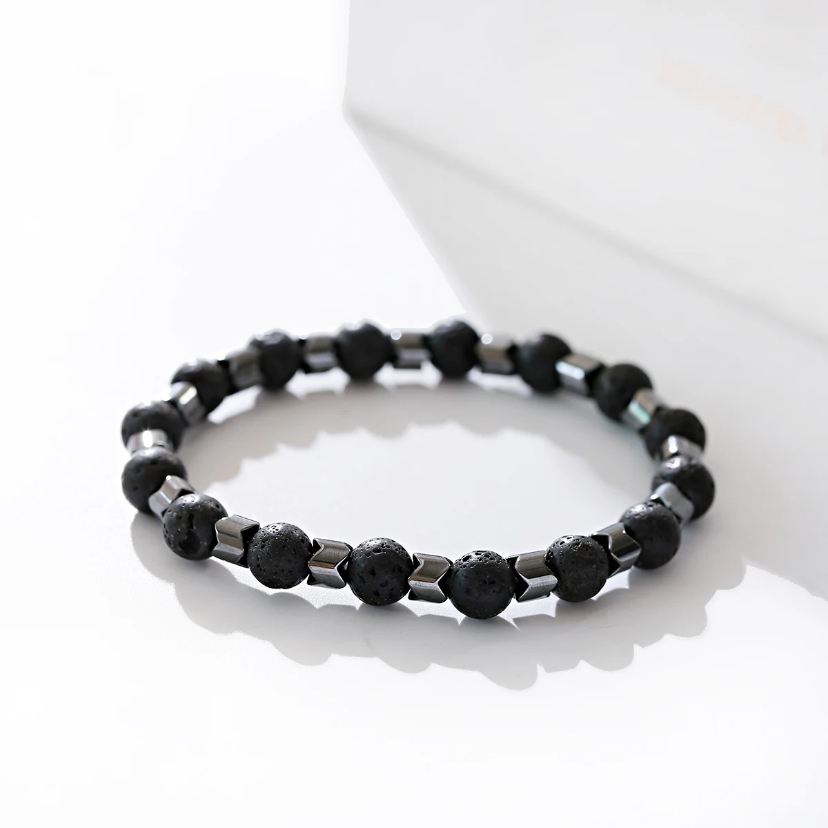 Natural Stone Lava Stone Spacer Bead Bracelet for Men Fashion Hematite Jewelry - Picture 9 of 11