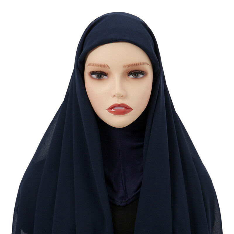Scialle Donne Musulmane Cappello Interno Hijab Chiffon Avvolgente Istantaneo Scialle - Foto 26 di 46